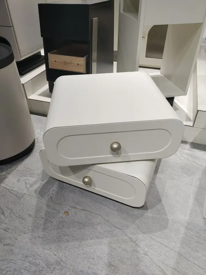 Modern Minimalist Luxury French White Nightstand Rotating Bedside Table for Master Bedroom Furniture — image 6