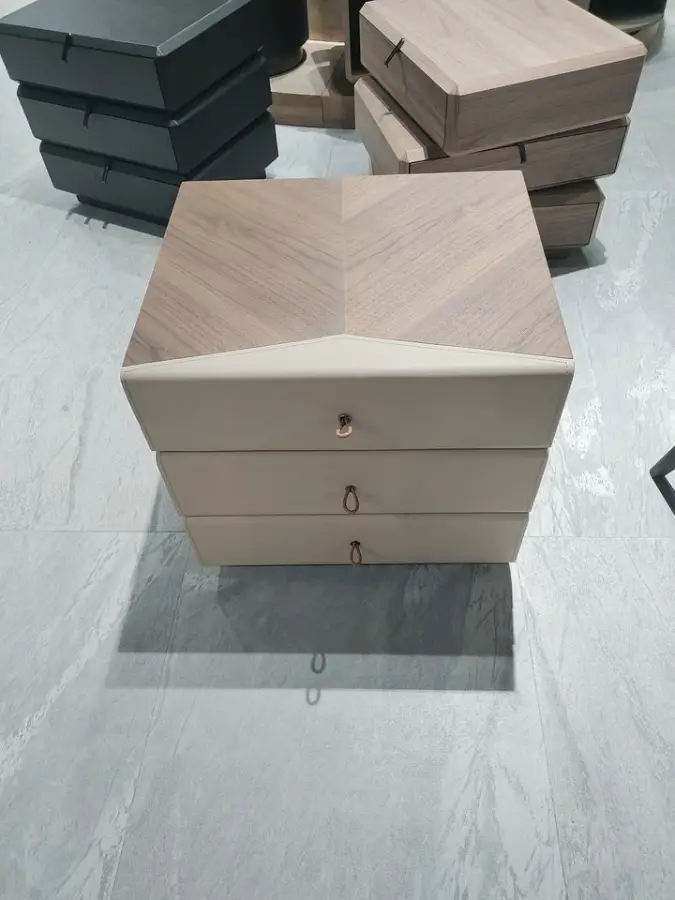Solid Wood Panel Nightstand with White Leather Drawers Modern Swivel Bedside Table for Bedroom or Apartment for Bathroom — view 6