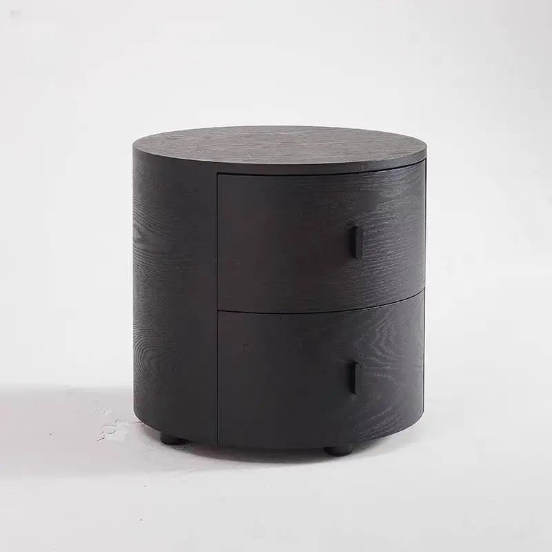 Modern Luxury Round Nightstand with Dark Walnut Drawer Bedside Table Furniture for Hotels and Bedrooms — view 1