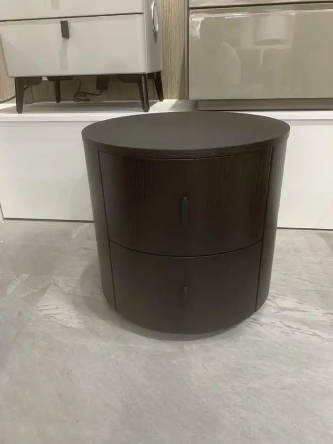 Modern Luxury Round Nightstand with Dark Walnut Drawer Bedside Table Furniture for Hotels and Bedrooms — image 3