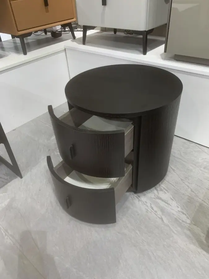 Modern Luxury Round Nightstand with Dark Walnut Drawer Bedside Table Furniture for Hotels and Bedrooms — image 5