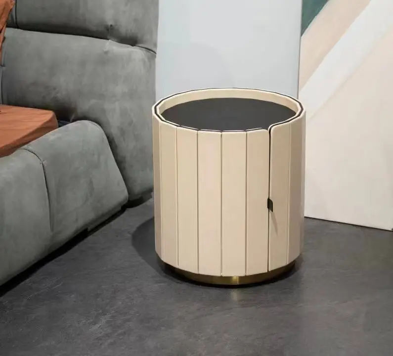 Italian Modern Style Microfiber Bedside Table Luxury Smart Storage Bedroom Living Room Dining Furniture for Hotels — image 3