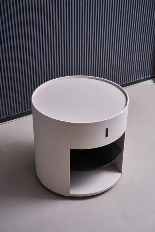 Modern Solid Wood Bedside Table with Saddle Leather Cabinet Nightstand for Bedroom or Living Room Furniture — image 3