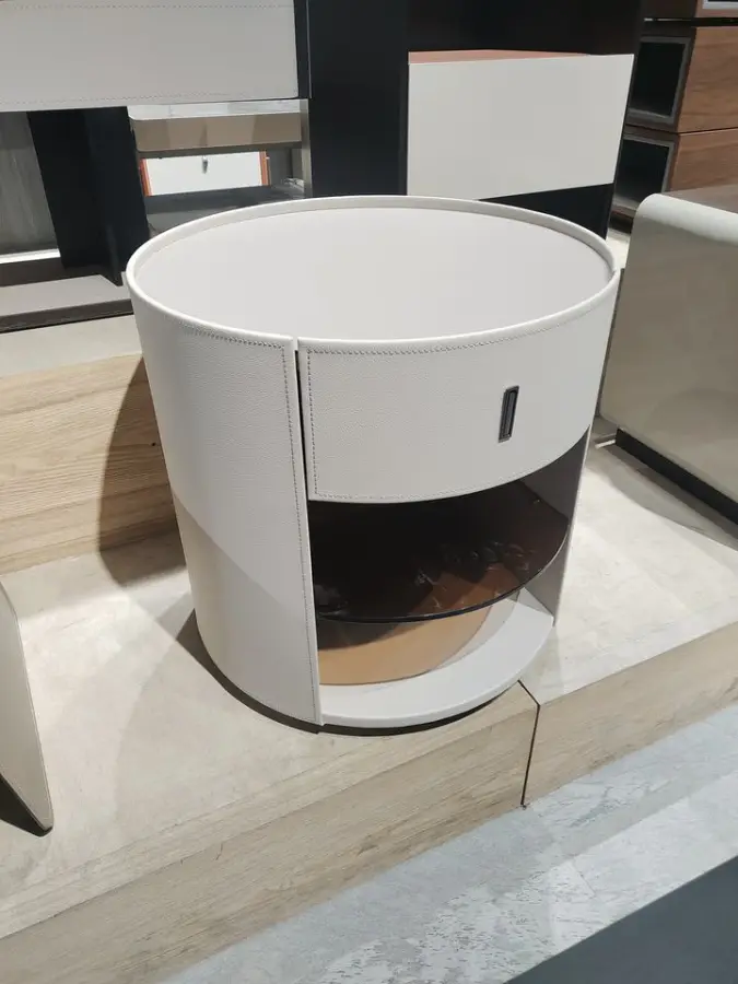 Modern Solid Wood Bedside Table with Saddle Leather Cabinet Nightstand for Bedroom or Living Room Furniture — image 6