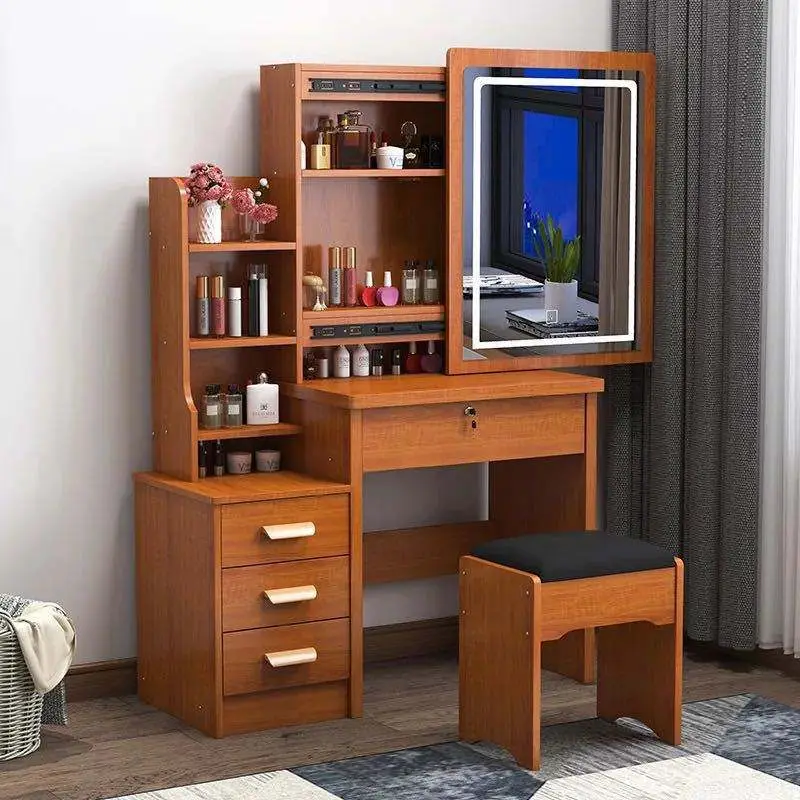 Modern Simple Sliding Mirror Dressing Table for Small Apartments LED Light Storage Cabinet Integrated Dresser for Bedroo — view 1