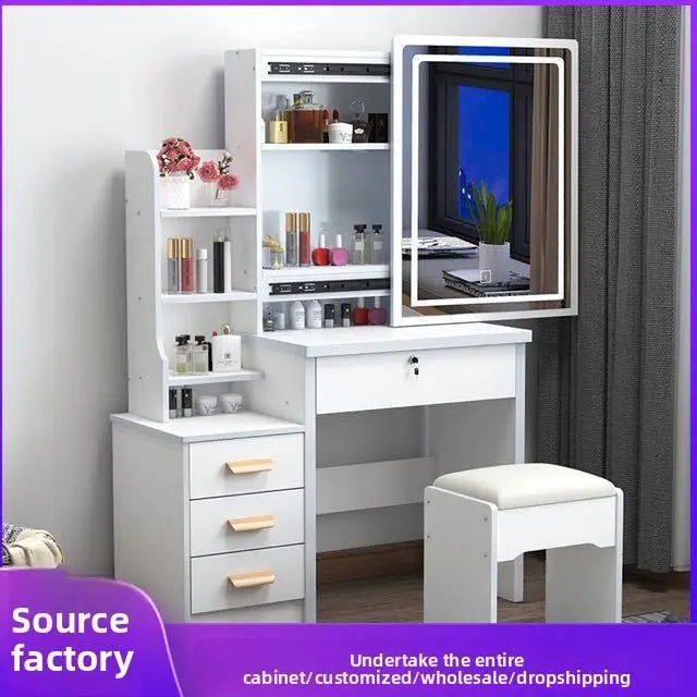 Modern Simple Sliding Mirror Dressing Table for Small Apartments LED Light Storage Cabinet Integrated Dresser for Bedroom Use — image 2