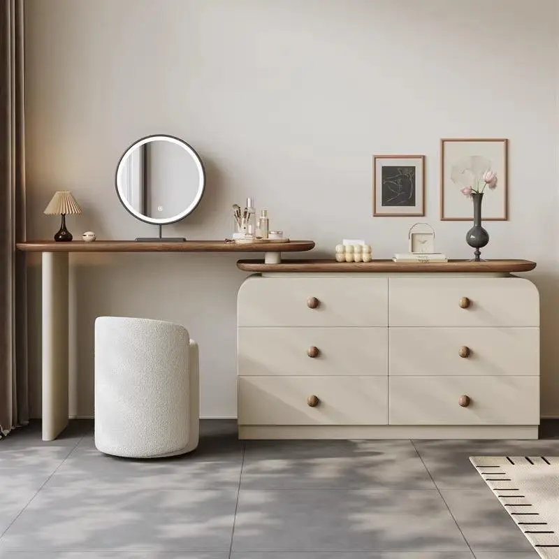 Modern Cream Solid Wood Dressing Table Storage Cabinet Simple Retro Bedroom Bedside Cabinet Integrated Storage Dressing Table — image 3