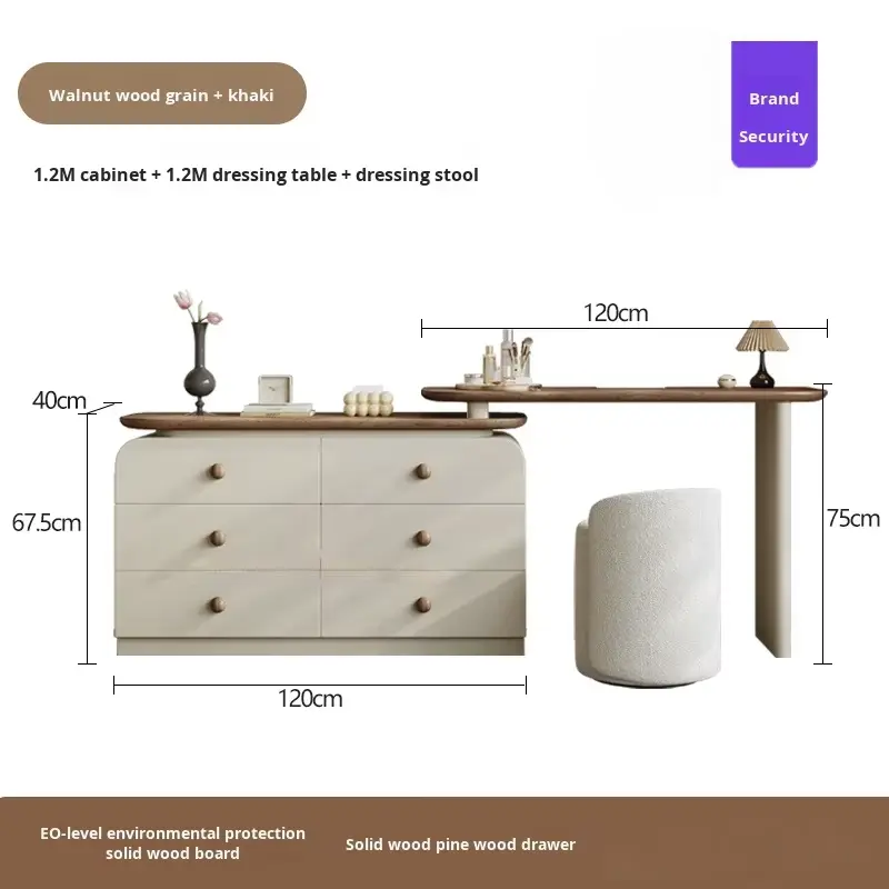 Modern Cream Solid Wood Dressing Table Storage Cabinet Simple Retro Bedroom Bedside Cabinet Integrated Storage Dressing Table — image 4