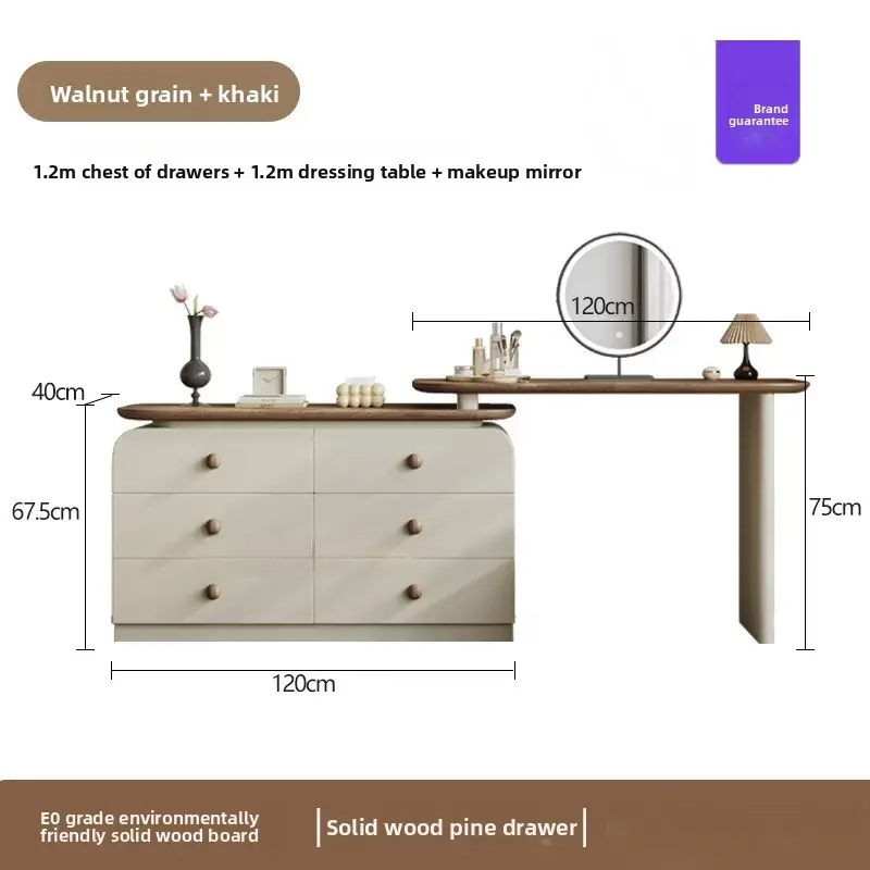 Modern Cream Solid Wood Dressing Table Storage Cabinet Simple Retro Bedroom Bedside Cabinet Integrated Storage Dressing Table — image 5