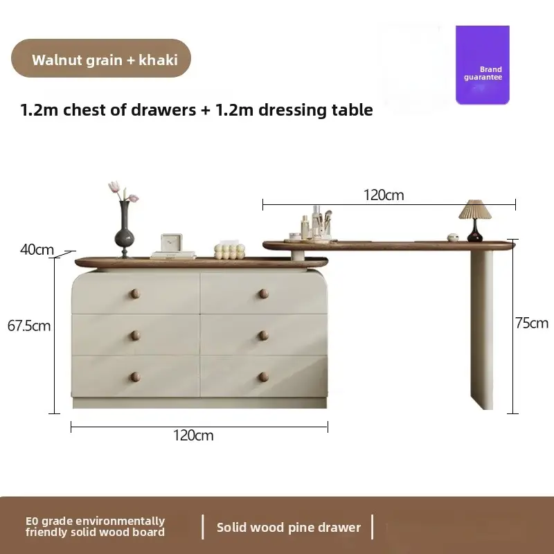 Modern Cream Solid Wood Dressing Table Storage Cabinet Simple Retro Bedroom Bedside Cabinet Integrated Storage Dressing Table — image 6