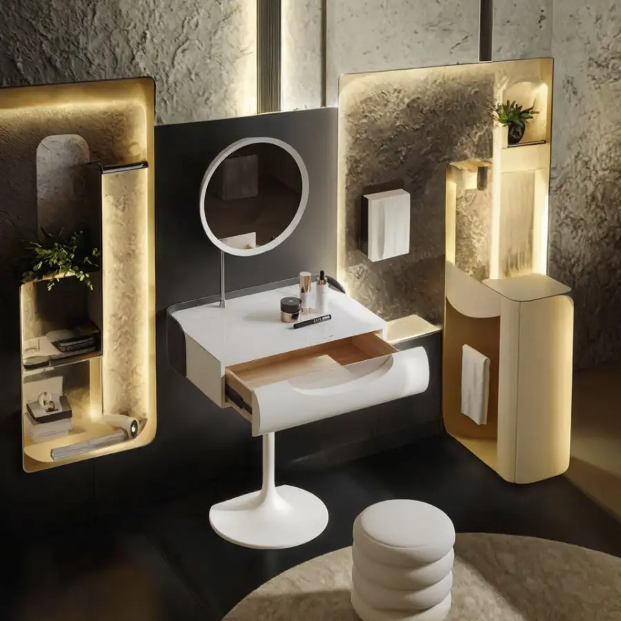Custom Modern Lighted Dressing Table with Storage for Bedroom Makeup Wood Dressing Room Mirror Home or Hotel Furniture — image 3