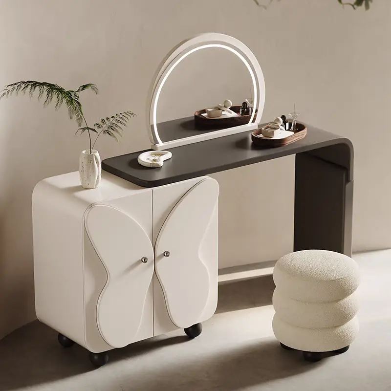 Modern Bedroom Storage Cabinet with Lighted Makeup Mirror Solid Wood Butterfly Door Dressing Table for Living Room — view 1
