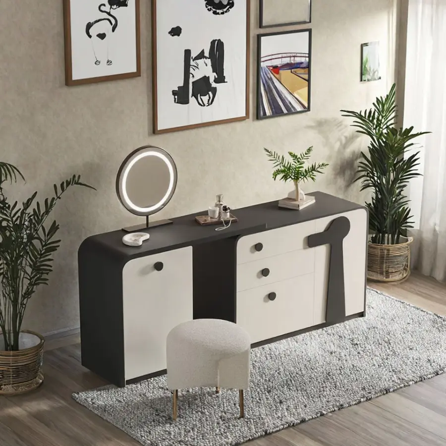 Modern Eco-Friendly Foldable Wood Rectangle Dressing Table Storage Cabinet 90 Rotating Record Player Design Adjustable for Home — image 3