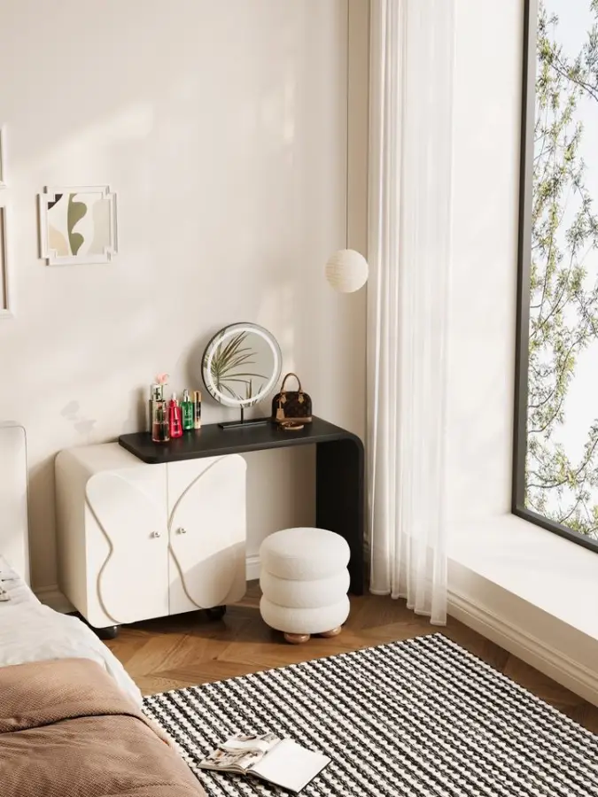 Modern Bedroom Storage Cabinet with Lighted Makeup Mirror Solid Wood Butterfly Door Dressing Table for Living Room — image 2