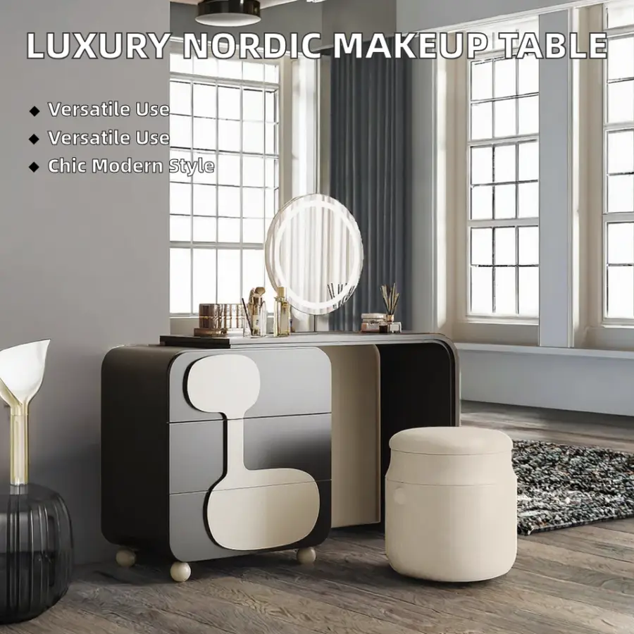 Luxury White Multi-Functional Modern Simple Nordic Dressing Table for Small Apartments Hotels Makeup Vanities — image 3