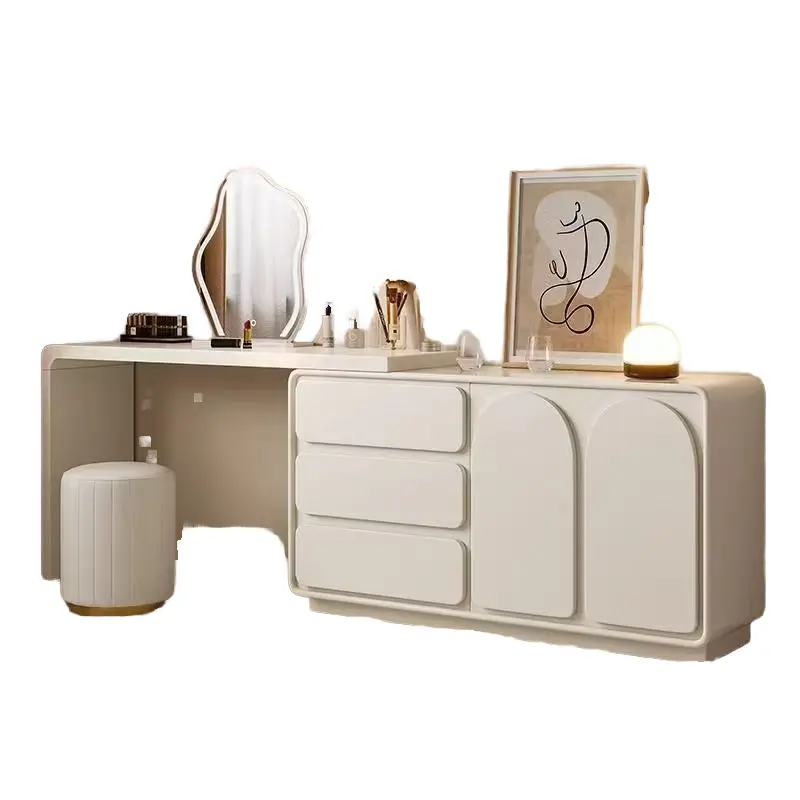 Modern Luxury Black Wooden Dressing Table Bed with Lighted Mirror Custom Home Furniture for Bedroom Wood Panel Style — view 1