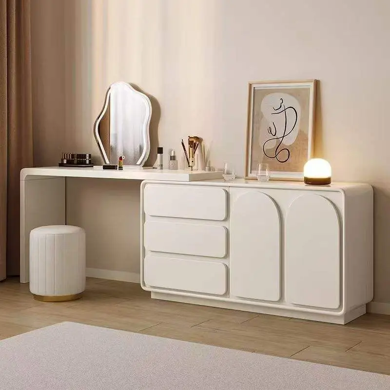 Modern Luxury Black Wooden Dressing Table Bed with Lighted Mirror Custom Home Furniture for Bedroom Wood Panel Style — view 2