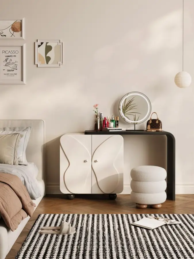Modern Bedroom Storage Cabinet with Lighted Makeup Mirror Solid Wood Butterfly Door Dressing Table for Living Room — image 4