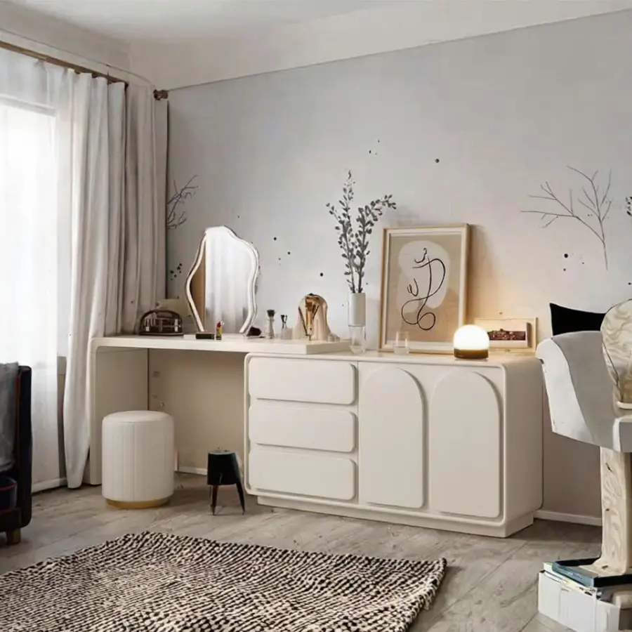Modern Luxury Black Wooden Dressing Table Bed with Lighted Mirror Custom Home Furniture for Bedroom Wood Panel Style — view 4