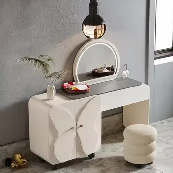 Modern Bedroom Storage Cabinet with Lighted Makeup Mirror Solid Wood Butterfly Door Dressing Table for Living Room — image 6
