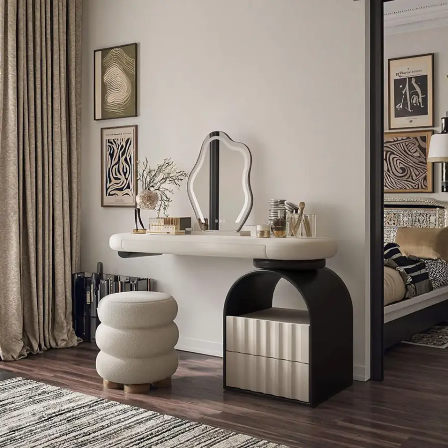Modern LED Makeup Mirror Dresser Smart Storage Wood Panel Vanity Table for Bedroom Living Room for Home Hotel Apartment Use — image 2