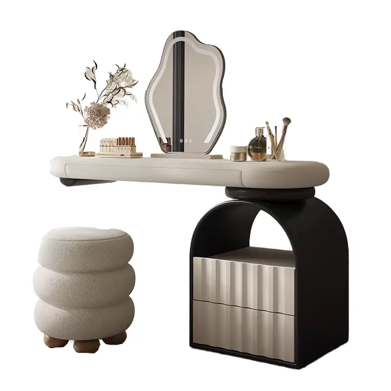 Modern LED Makeup Mirror Dresser Smart Storage Wood Panel Vanity Table for Bedroom Living Room for Home Hotel Apartment Use — image 4