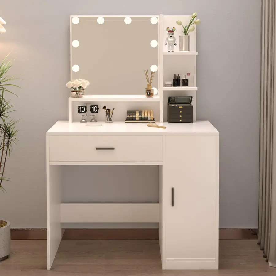 Modern LED Lighted Panel Wood Style Makeup Vanity Dresser for Bedroom or Living Room for — image 6
