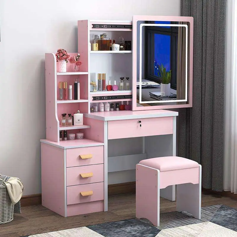 Modern Simple LED Light Integrated Dressing Table Storage Cabinet Metal Push-Pull Mirror for Bedroom Small Apartment Makeup Use — image 5