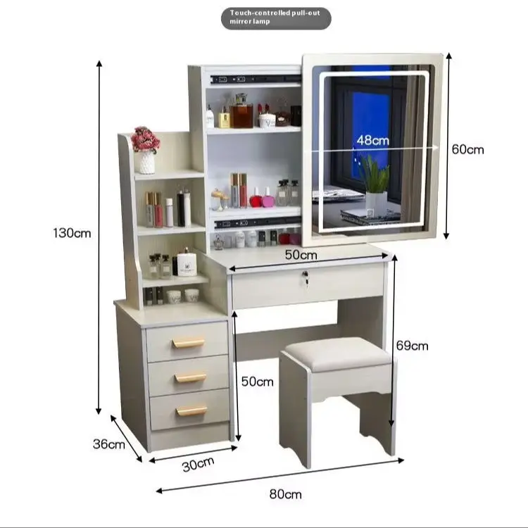 Modern Simple LED Light Integrated Dressing Table Storage Cabinet Metal Push-Pull Mirror for Bedroom Small Apartment Makeup Use — image 7