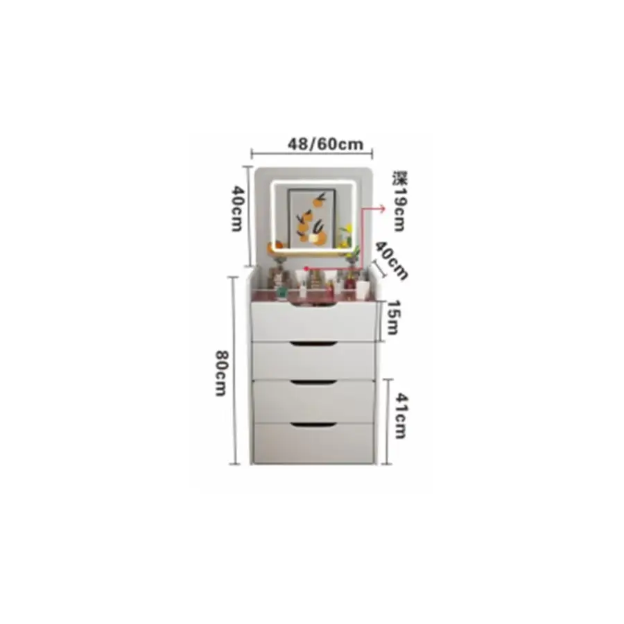Small Flip Storage Cabinet with Lighted Mirror Dressing Table and Integrated Bucket Mini Bedside Table for Bedroom Apartment — image 4