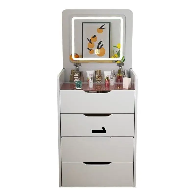 Small Flip Storage Cabinet with Lighted Mirror Dressing Table and Integrated Bucket Mini Bedside Table for Bedroom Apartment — image 5
