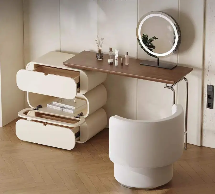 Elegant Wooden Vanity Table with Mirror and Drawers Modern Makeup Vanity Desk with Storage Compartments Chic Dressing Table — image 2
