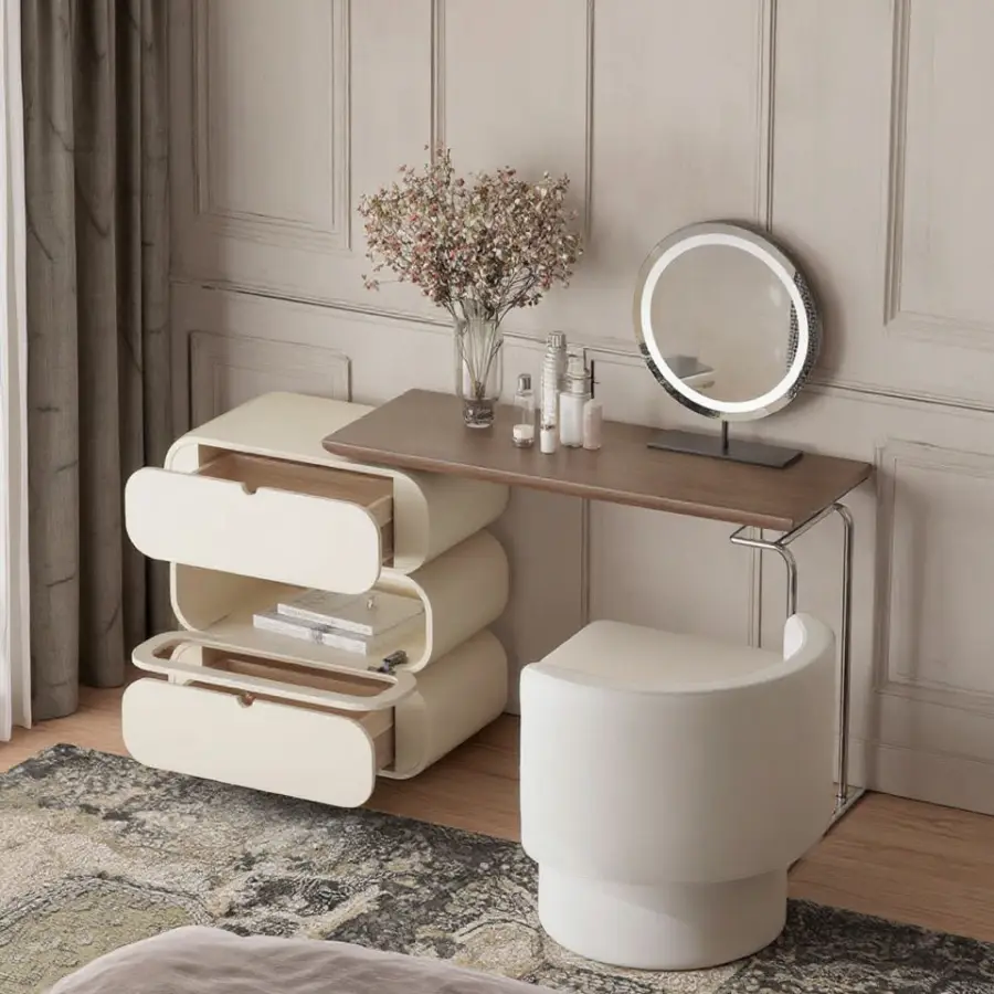 Elegant Wooden Vanity Table with Mirror and Drawers Modern Makeup Vanity Desk with Storage Compartments Chic Dressing Table — image 5