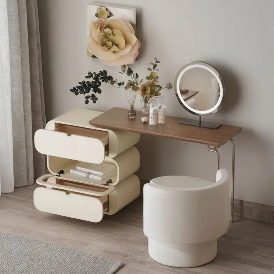Elegant Wooden Vanity Table with Mirror and Drawers Modern Makeup Vanity Desk with Storage Compartments Chic Dressing Table — image 6