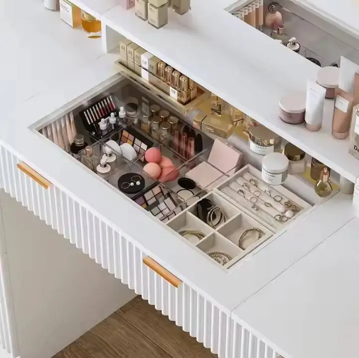 Modern Wooden LED Light Dresser Vanity Table with Mirror Durable Bedroom Furniture Makeup Dressing Table — image 4