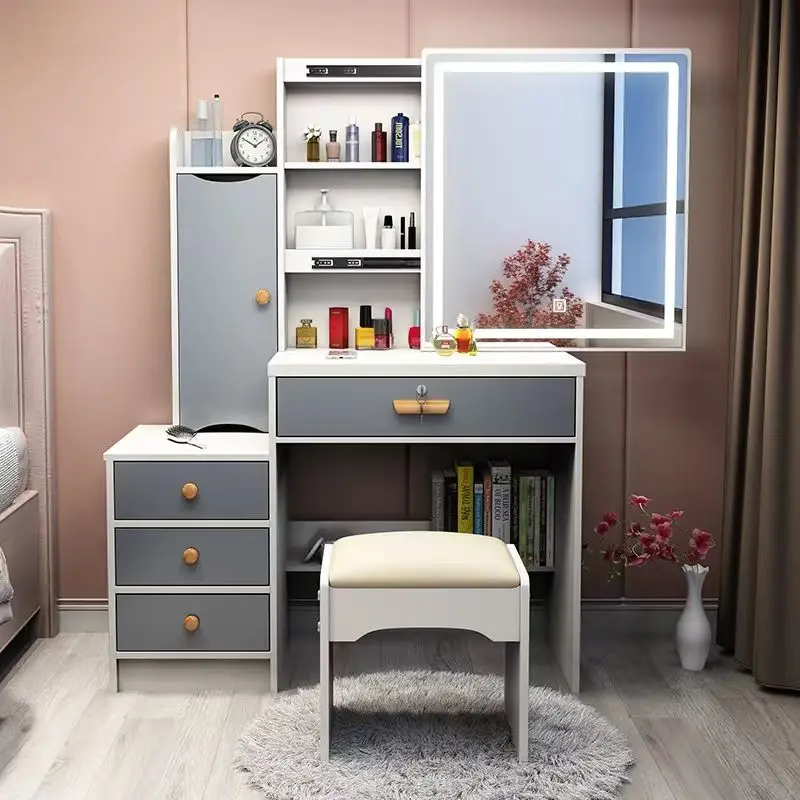 Luxury White Makeup Vanity Dressing Table LED Mirror Hairdresser Extendable Wood Bedroom Furniture for Living Room Apartment — image 3