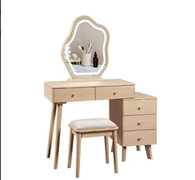 Modern Chinese Style Solid Wood Dressing Table with Storage Cabinet Light Luxury Makeup Table for Small Bedroom or Livin — view 1