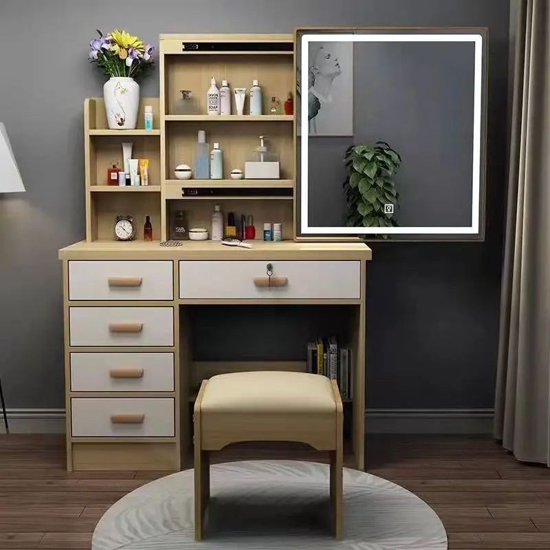 Luxury White Makeup Vanity Dressing Table LED Mirror Hairdresser Extendable Wood Bedroom Furniture for Living Room Apartment — image 5