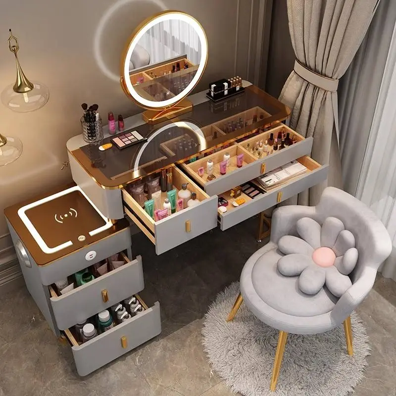 Luxury Nordic Style Modern Simple Storage Cabinet Smart Wireless Charging Dressing Table/Princess Makeup Vanity — image 3