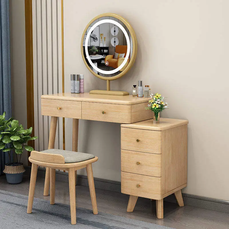 Modern Chinese Style Solid Wood Dressing Table with Storage Cabinet Light Luxury Makeup Table for Small Bedroom or Living Room — image 3