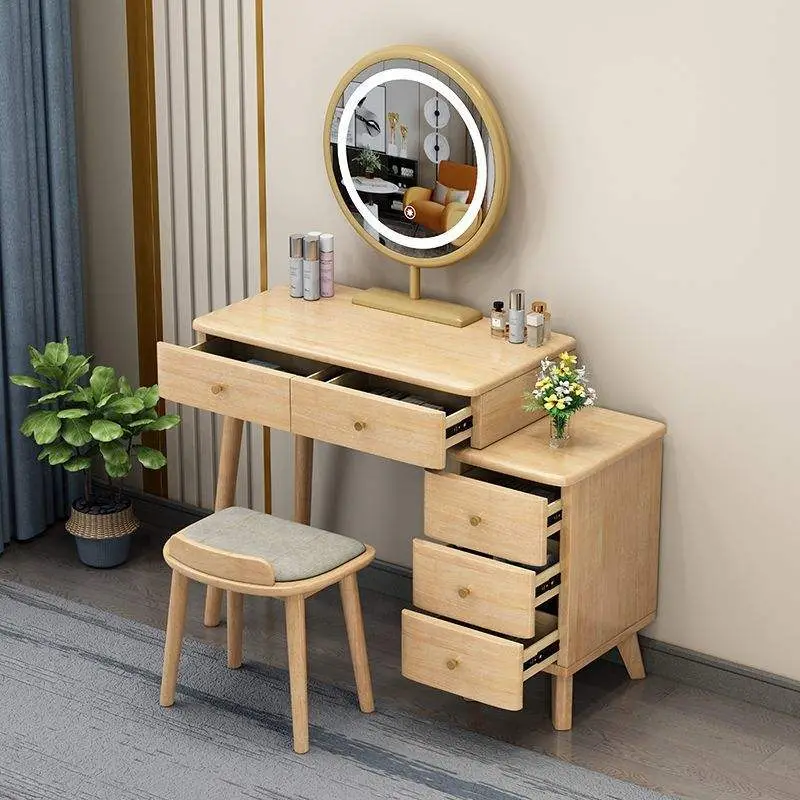 Modern Chinese Style Solid Wood Dressing Table with Storage Cabinet Light Luxury Makeup Table for Small Bedroom or Living Room — image 4