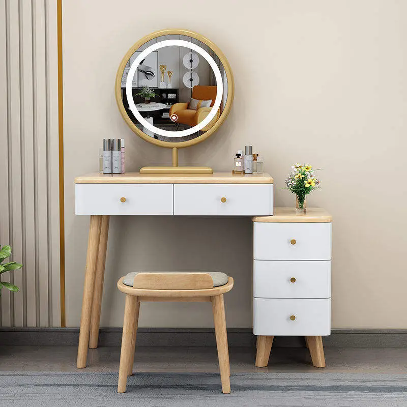Modern Chinese Style Solid Wood Dressing Table with Storage Cabinet Light Luxury Makeup Table for Small Bedroom or Living Room — image 5