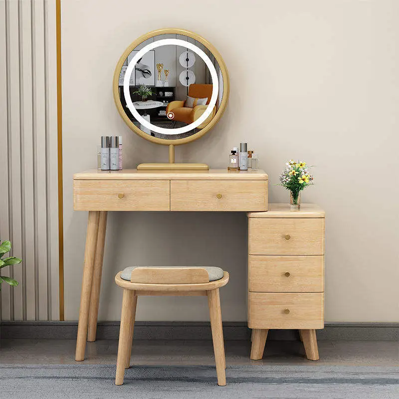 Modern Chinese Style Solid Wood Dressing Table with Storage Cabinet Light Luxury Makeup Table for Small Bedroom or Living Room — image 6
