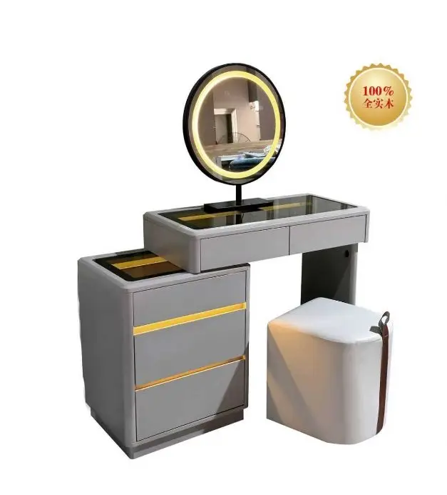 2025 New Style Cream Solid Wood Modern Simple Light Luxury Makeup Table Small Apartment Dressing Table Bucket Cabinet Va — view 1