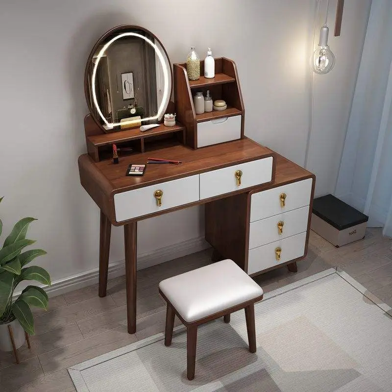 Nordic Style Solid Wood Dressing Table with Lighting New Modern Simple Design for Bedroom or Living Room — image 3