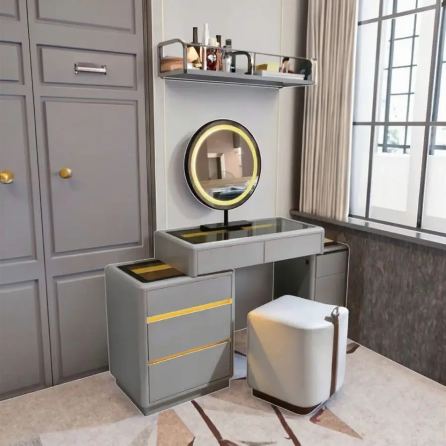 2025 New Style Cream Solid Wood Modern Simple Light Luxury Makeup Table Small Apartment Dressing Table Bucket Cabinet Vanities — image 2