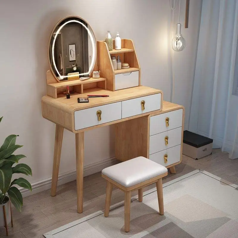 Nordic Style Solid Wood Dressing Table with Lighting New Modern Simple Design for Bedroom or Living Room — image 4