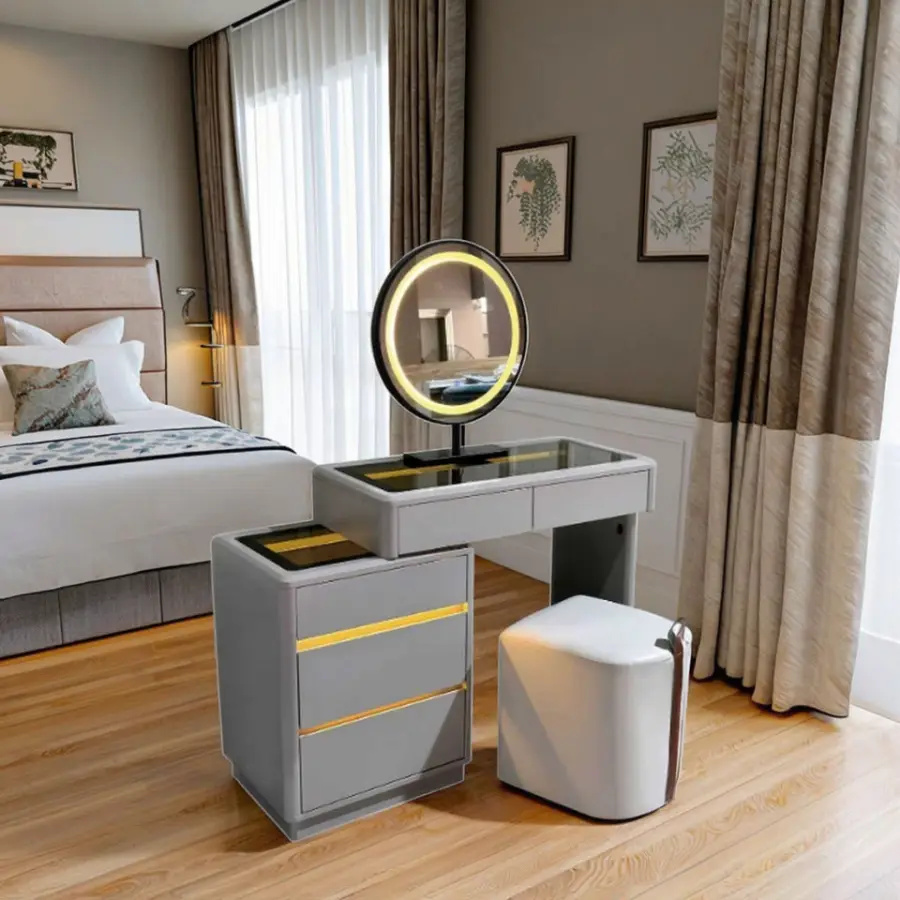 2025 New Style Cream Solid Wood Modern Simple Light Luxury Makeup Table Small Apartment Dressing Table Bucket Cabinet Vanities — image 3