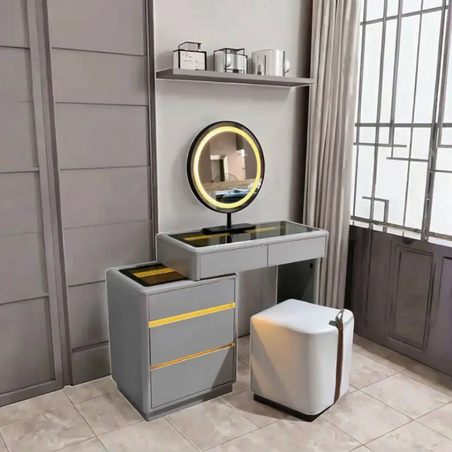 2025 New Style Cream Solid Wood Modern Simple Light Luxury Makeup Table Small Apartment Dressing Table Bucket Cabinet Vanities — image 4