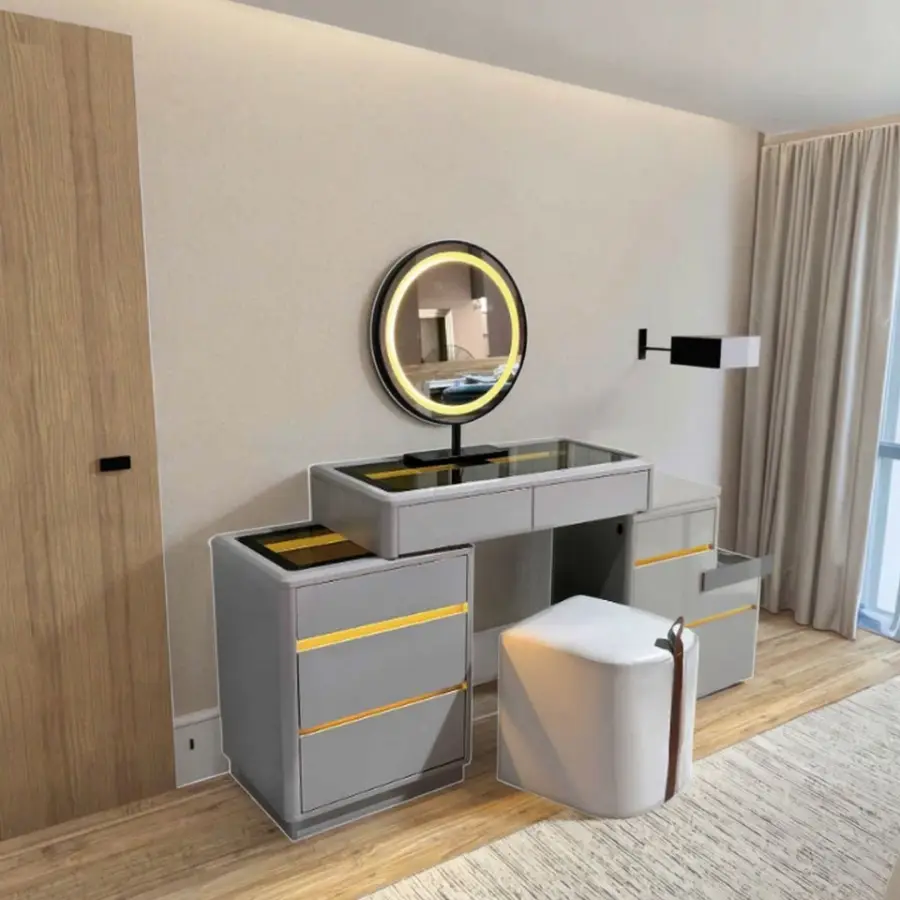 2025 New Style Cream Solid Wood Modern Simple Light Luxury Makeup Table Small Apartment Dressing Table Bucket Cabinet Vanities — image 5